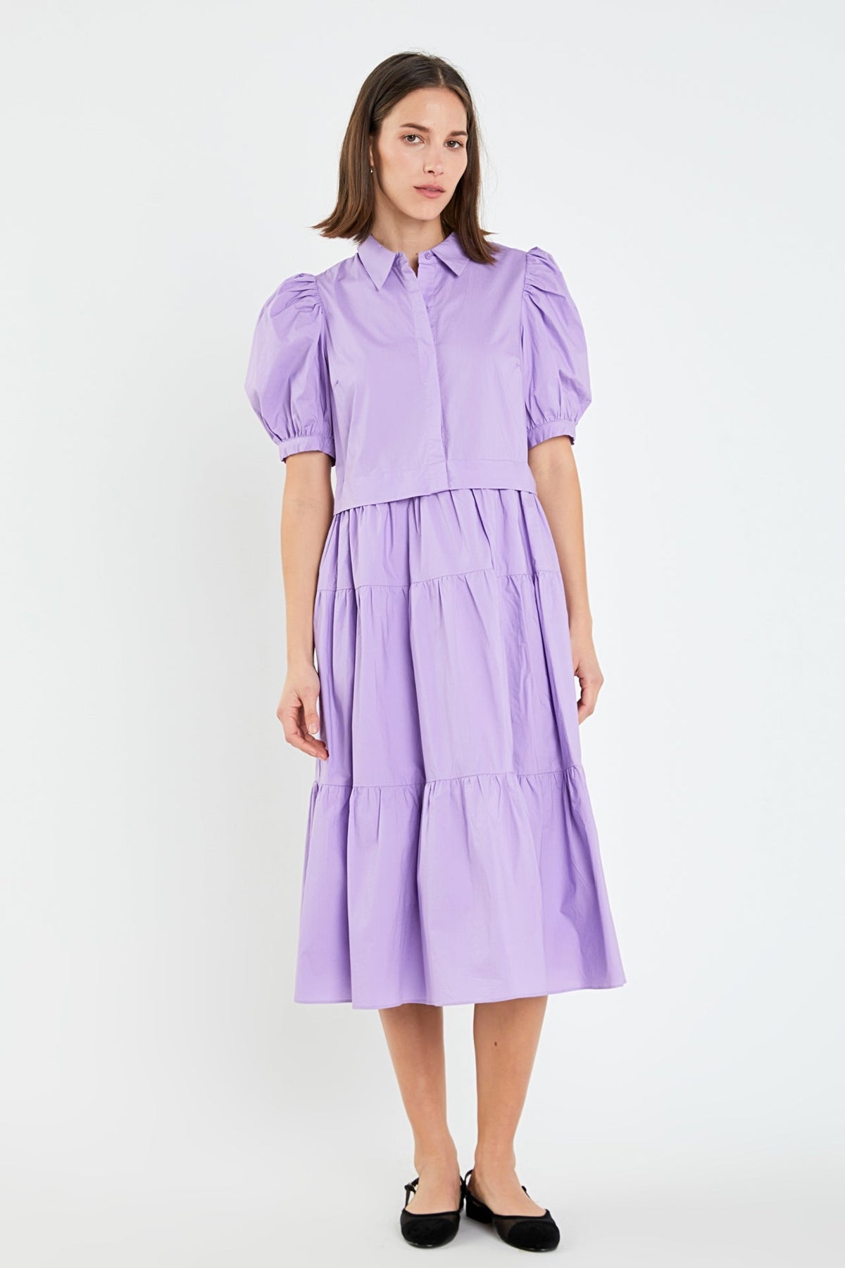 ENGLISH FACTORY - Button Closure Puff Sleeve Midi Dress - DRESSES available at Objectrare