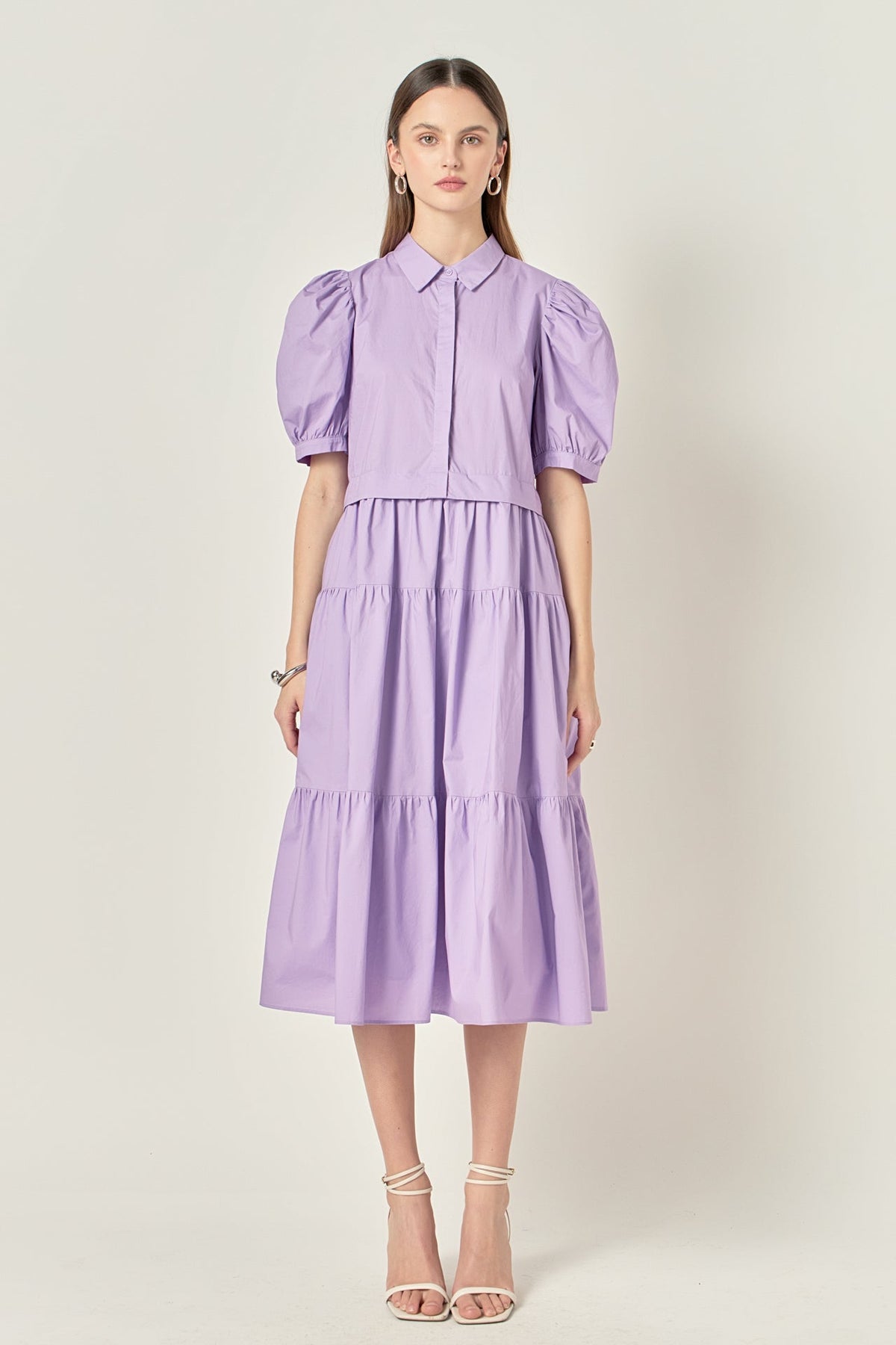ENGLISH FACTORY - Button Closure Puff Sleeve Midi Dress - DRESSES available at Objectrare