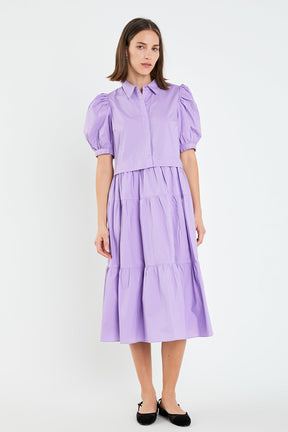 ENGLISH FACTORY - English Factory - Button Closure Puff Sleeve Midi Dress - DRESSES available at Objectrare