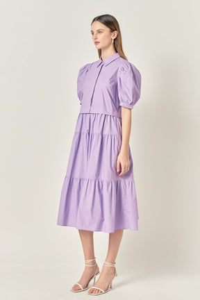 ENGLISH FACTORY - Button Closure Puff Sleeve Midi Dress - DRESSES available at Objectrare