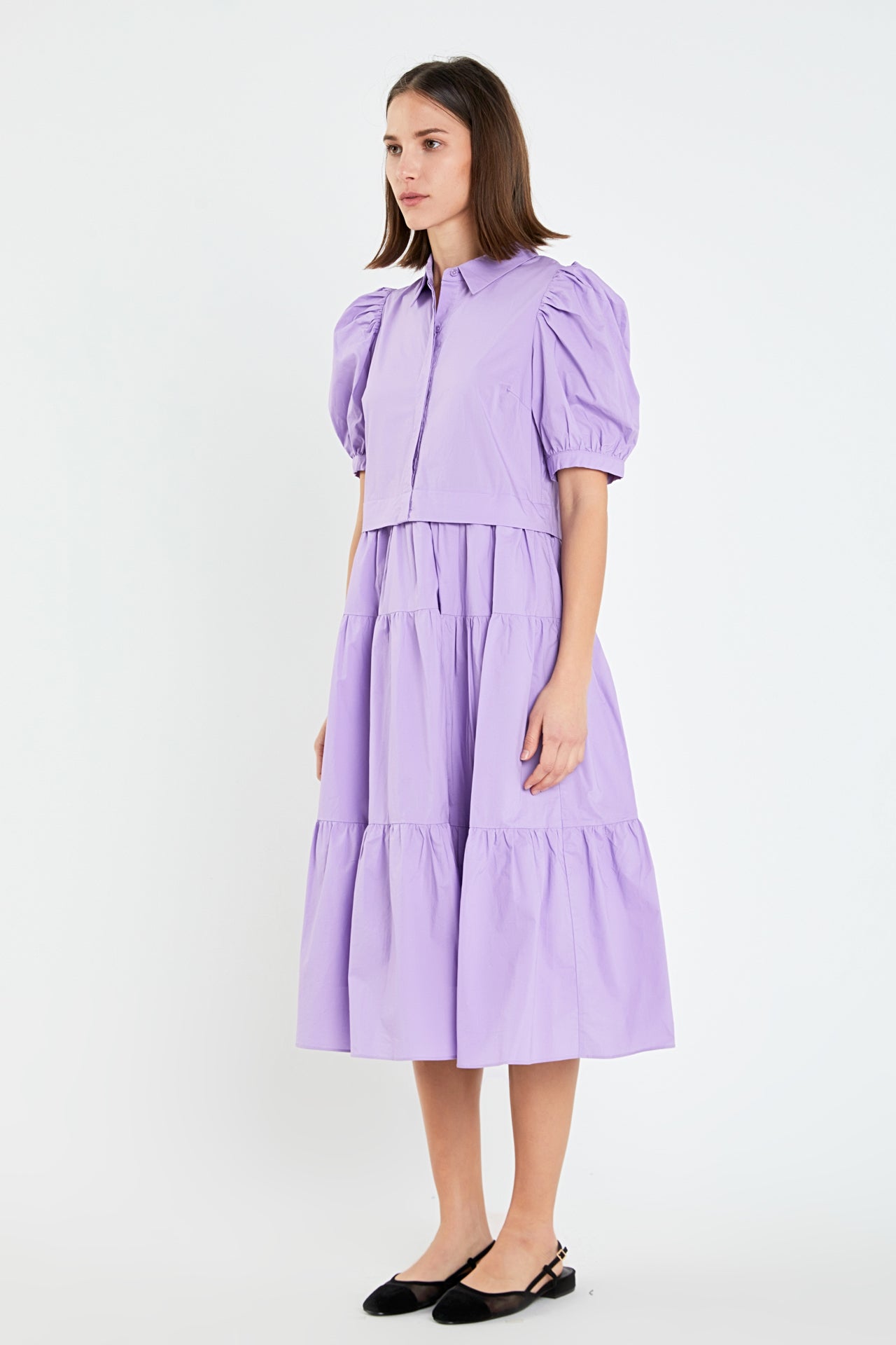 ENGLISH FACTORY - Button Closure Puff Sleeve Midi Dress - DRESSES available at Objectrare