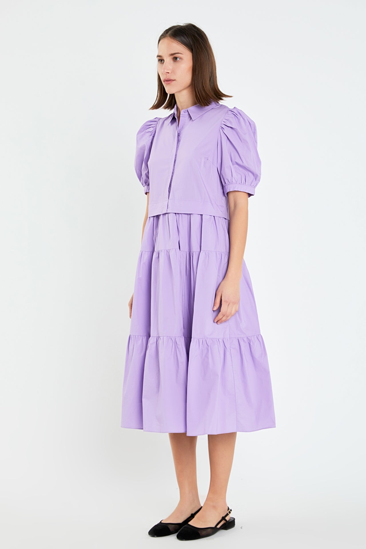 ENGLISH FACTORY - English Factory - Button Closure Puff Sleeve Midi Dress - DRESSES available at Objectrare