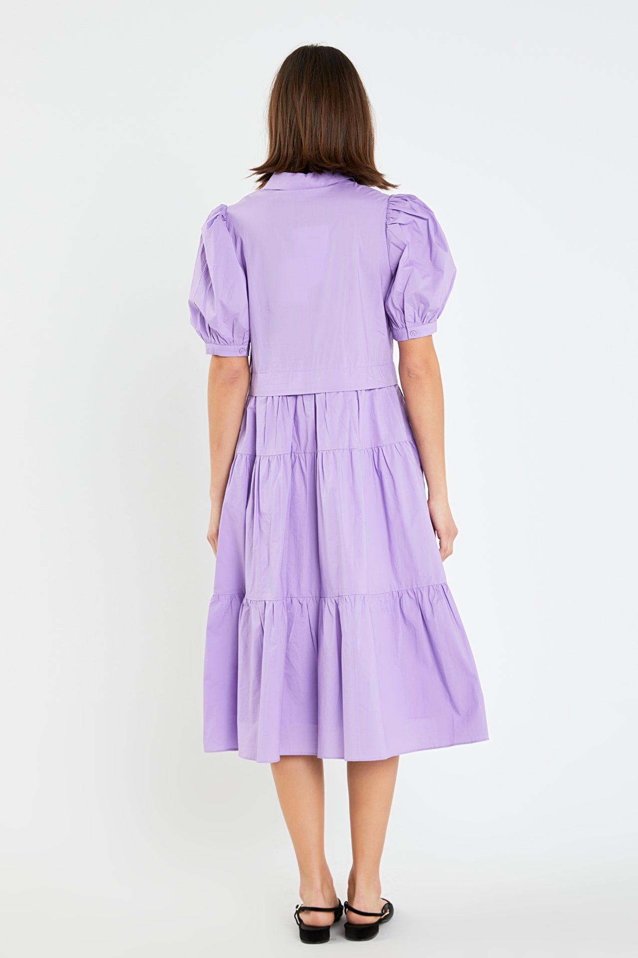 ENGLISH FACTORY - Button Closure Puff Sleeve Midi Dress - DRESSES available at Objectrare