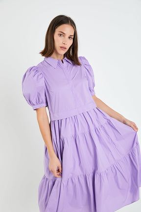 ENGLISH FACTORY - English Factory - Button Closure Puff Sleeve Midi Dress - DRESSES available at Objectrare