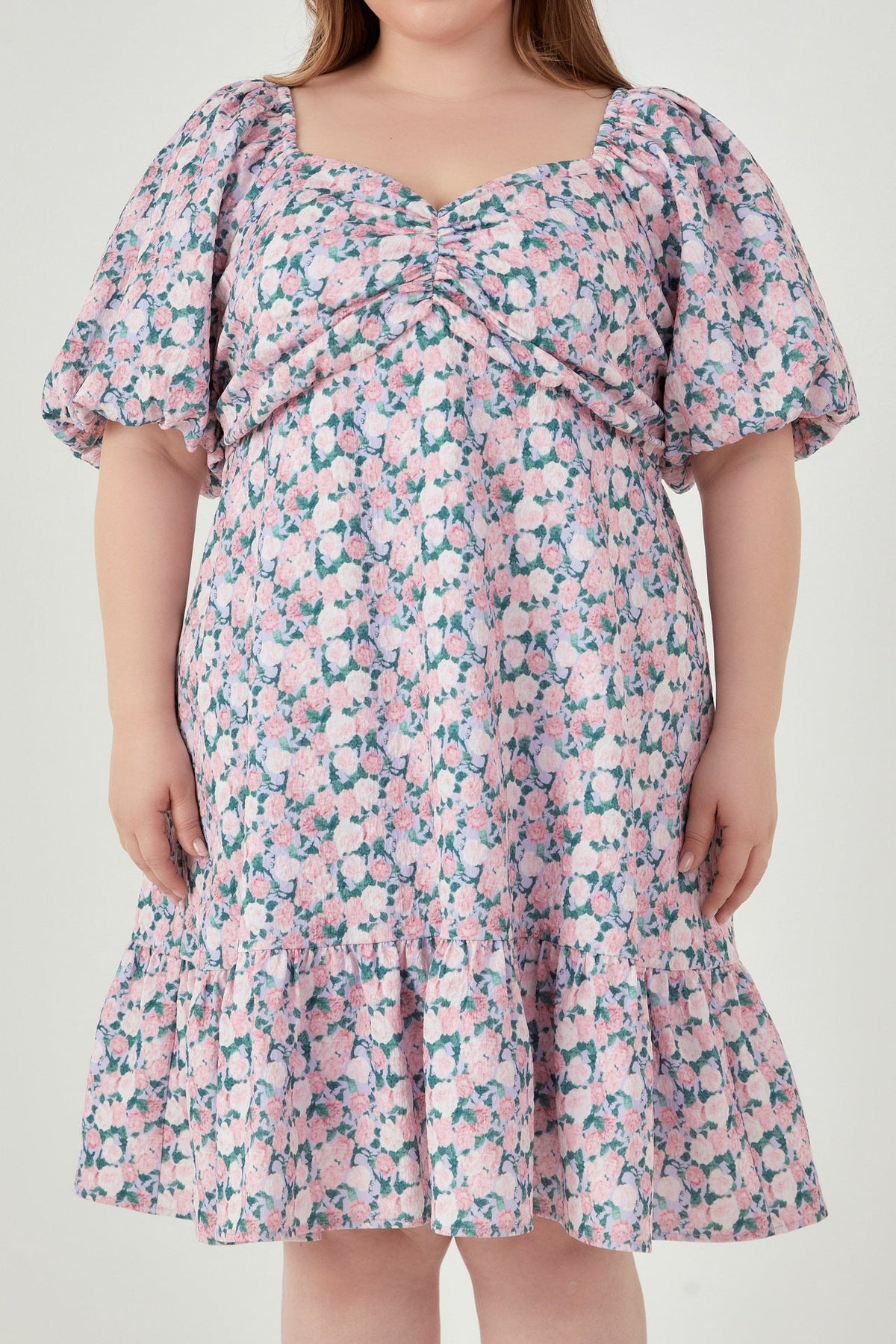 Plus Size Floral Puff Sleeve Mini Dress