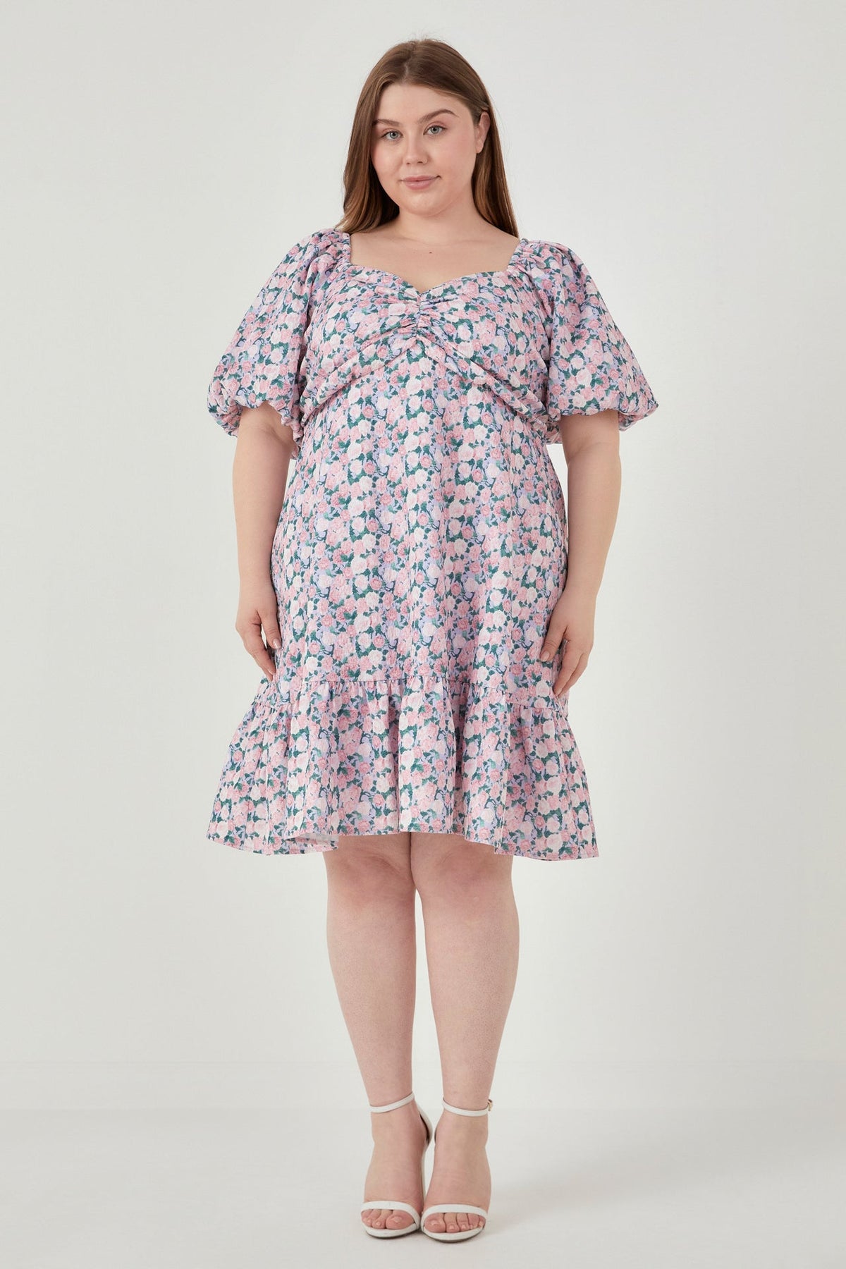 Plus Size Floral Puff Sleeve Mini Dress