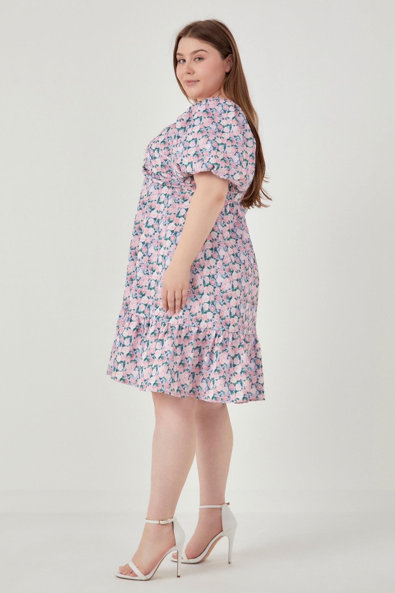 ENGLISH FACTORY - Plus Size Floral Puff Sleeve Mini Dress - DRESSES available at Objectrare