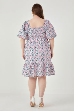 ENGLISH FACTORY - Plus Size Floral Puff Sleeve Mini Dress - DRESSES available at Objectrare