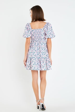 Floral Puff Sleeve Mini Dress
