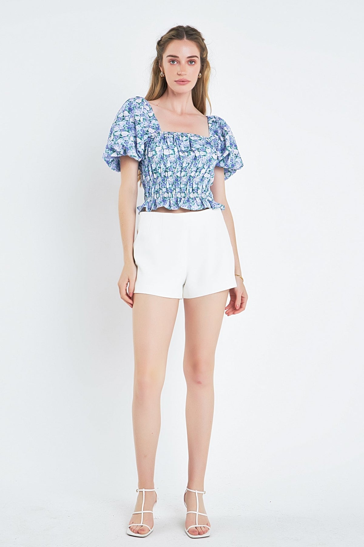 Floral Puff Sleeve Smocked Top