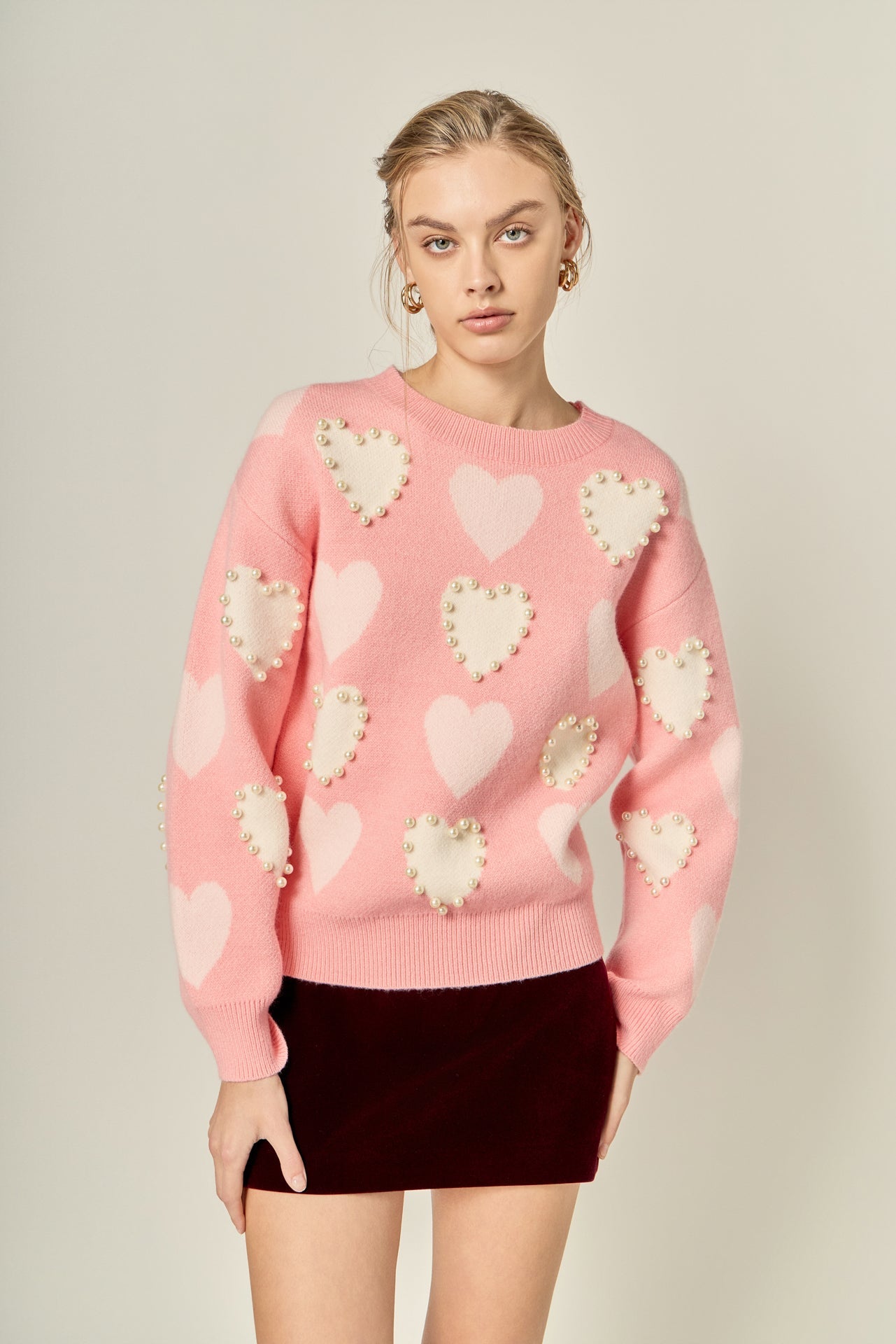 ENGLISH FACTORY - Pearl with Heart Pattern Sweater - SWEATERS & KNITS available at Objectrare