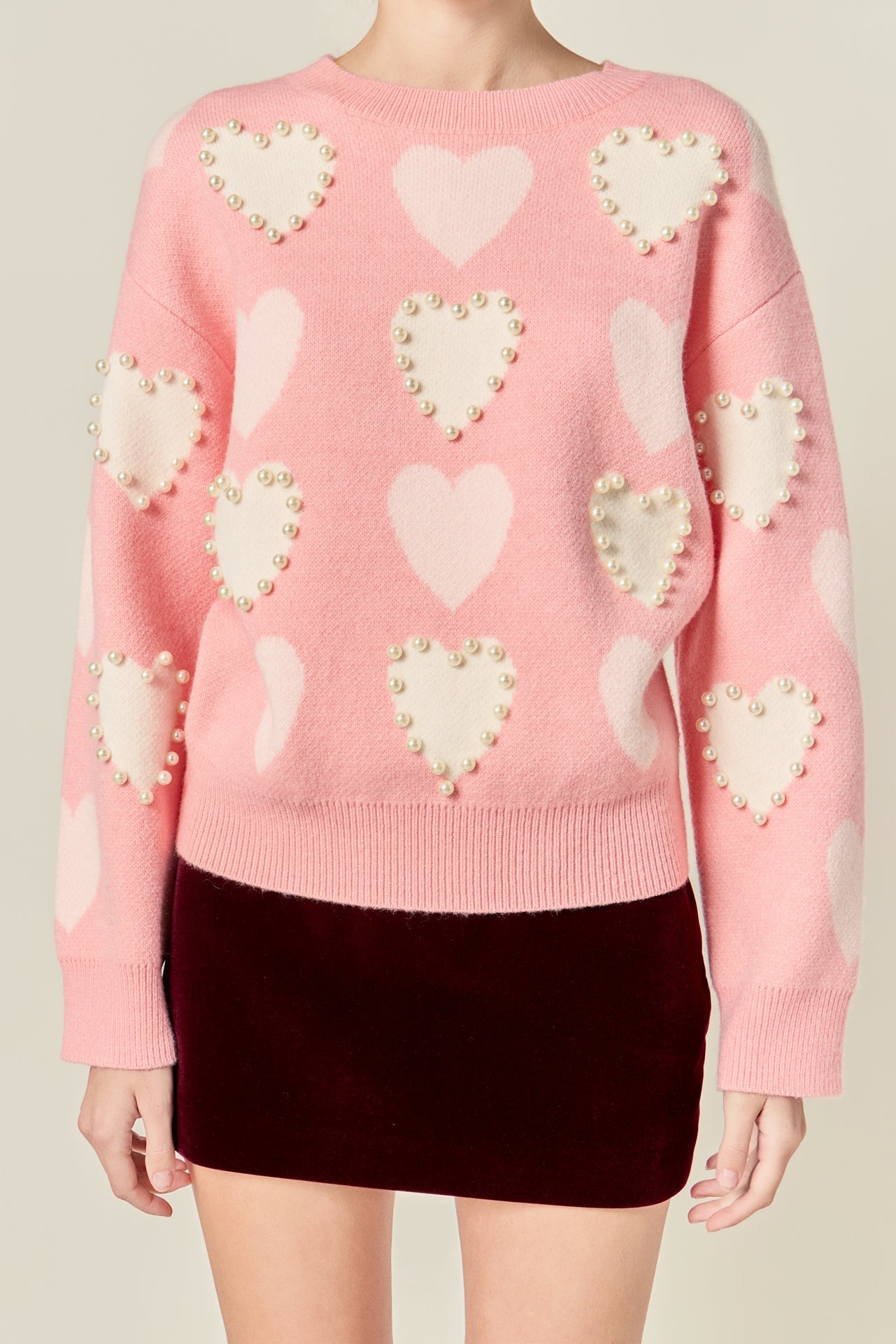 ENGLISH FACTORY - Pearl with Heart Pattern Sweater - SWEATERS & KNITS available at Objectrare