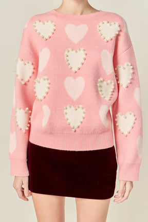 ENGLISH FACTORY - Pearl with Heart Pattern Sweater - SWEATERS & KNITS available at Objectrare