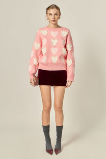 ENGLISH FACTORY - Pearl with Heart Pattern Sweater - SWEATERS & KNITS available at Objectrare