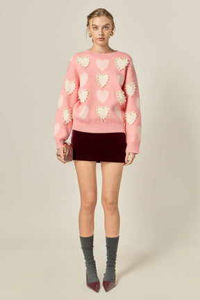 ENGLISH FACTORY - Pearl with Heart Pattern Sweater - SWEATERS & KNITS available at Objectrare