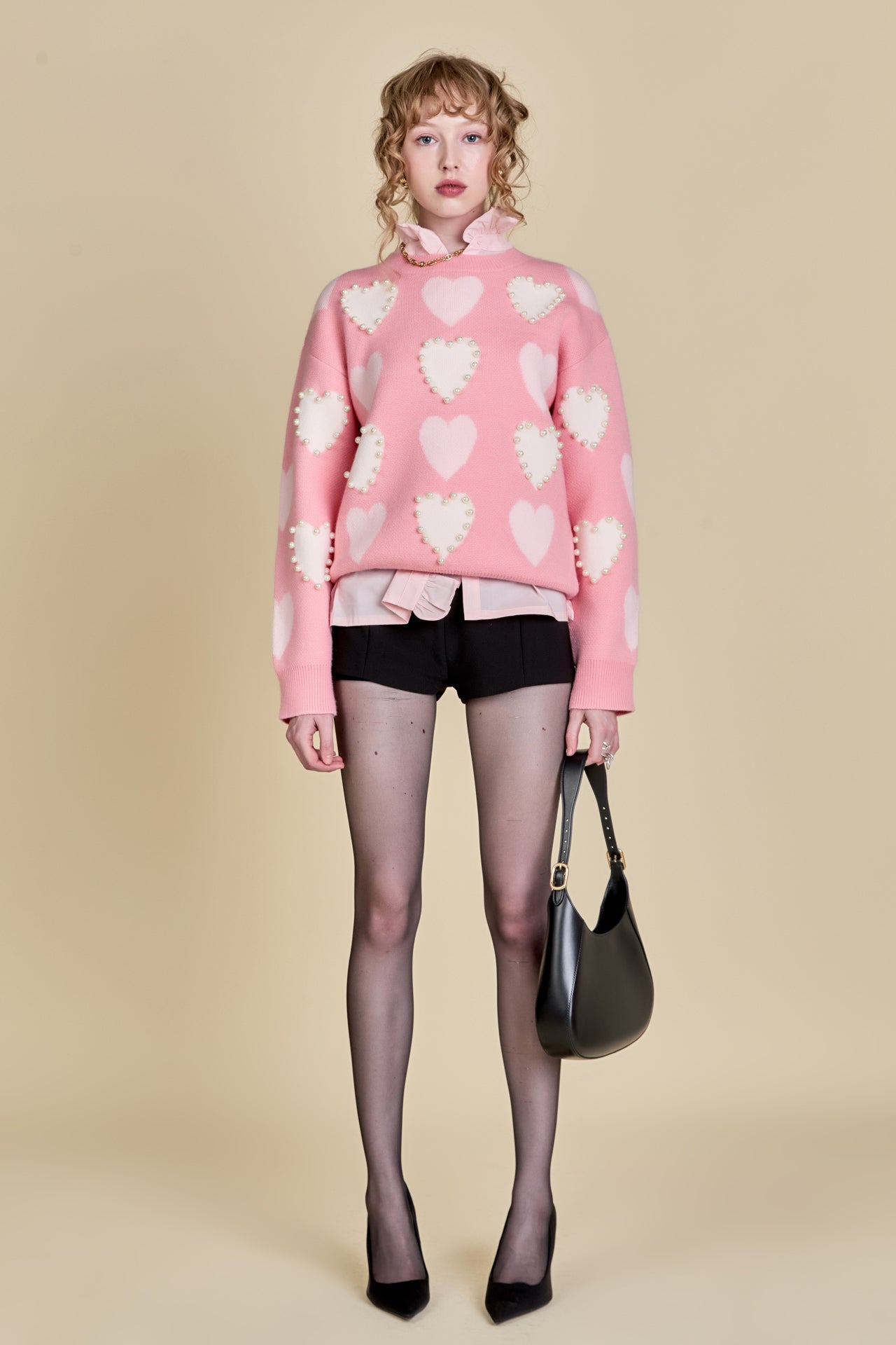 ENGLISH FACTORY - English Factory - Pearl with Heart Pattern Sweater - SWEATERS & KNITS available at Objectrare