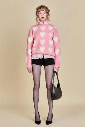 ENGLISH FACTORY - Pearl with Heart Pattern Sweater - SWEATERS & KNITS available at Objectrare