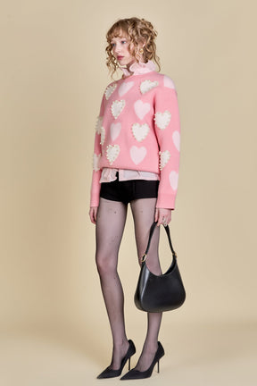 ENGLISH FACTORY - Pearl with Heart Pattern Sweater - SWEATERS & KNITS available at Objectrare