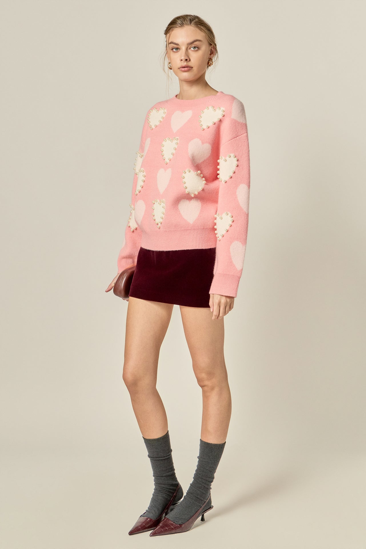 ENGLISH FACTORY - Pearl with Heart Pattern Sweater - SWEATERS & KNITS available at Objectrare