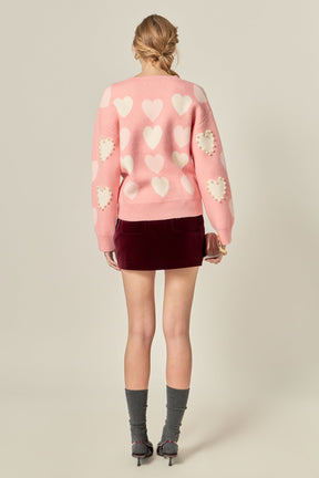 ENGLISH FACTORY - Pearl with Heart Pattern Sweater - SWEATERS & KNITS available at Objectrare