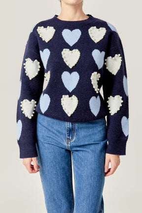 ENGLISH FACTORY - English Factory- Pearl with Heart Pattern Sweater - SWEATERS & KNITS available at Objectrare