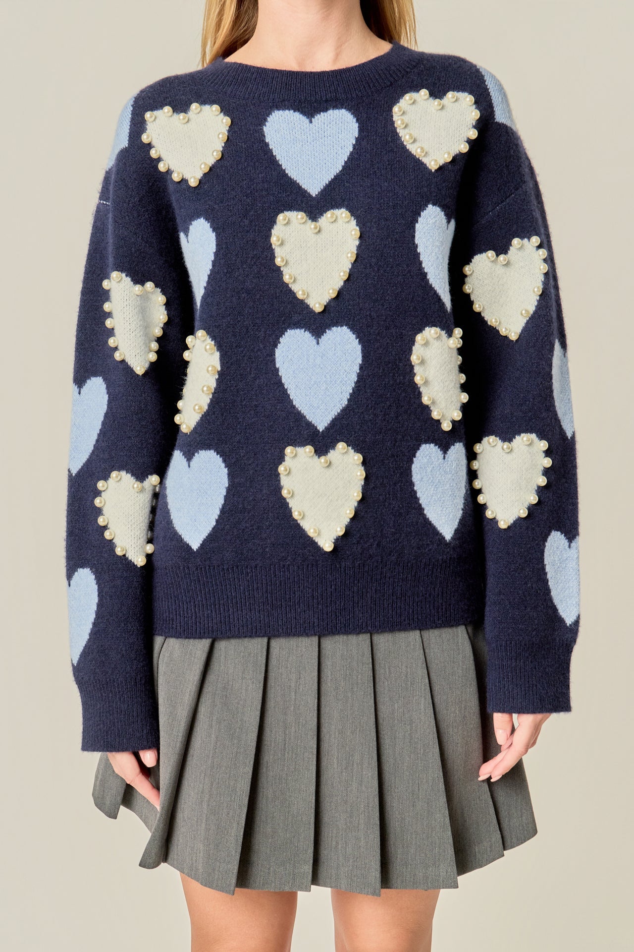 ENGLISH FACTORY - Pearl with Heart Pattern Sweater - SWEATERS & KNITS available at Objectrare