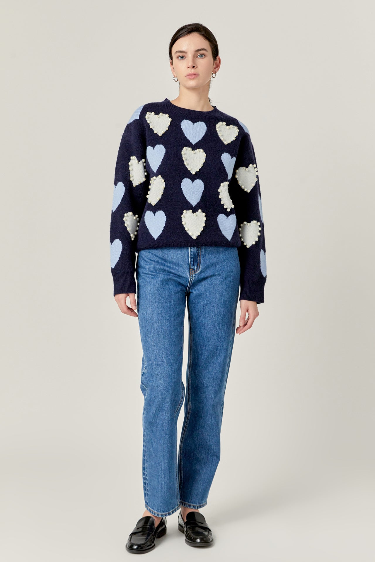 ENGLISH FACTORY - English Factory- Pearl with Heart Pattern Sweater - SWEATERS & KNITS available at Objectrare