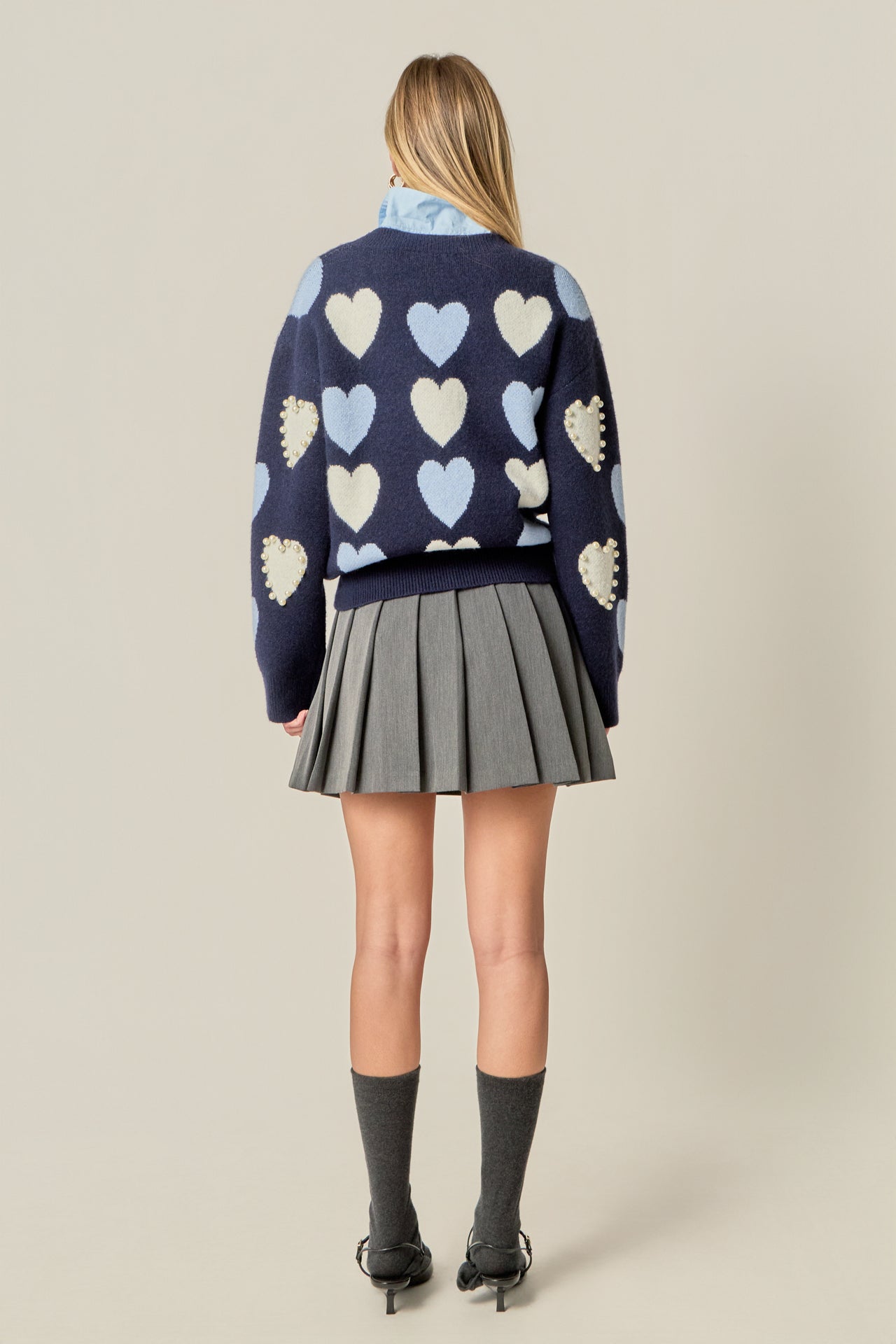 ENGLISH FACTORY - Pearl with Heart Pattern Sweater - SWEATERS & KNITS available at Objectrare