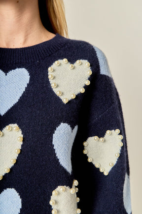 ENGLISH FACTORY - Pearl with Heart Pattern Sweater - SWEATERS & KNITS available at Objectrare