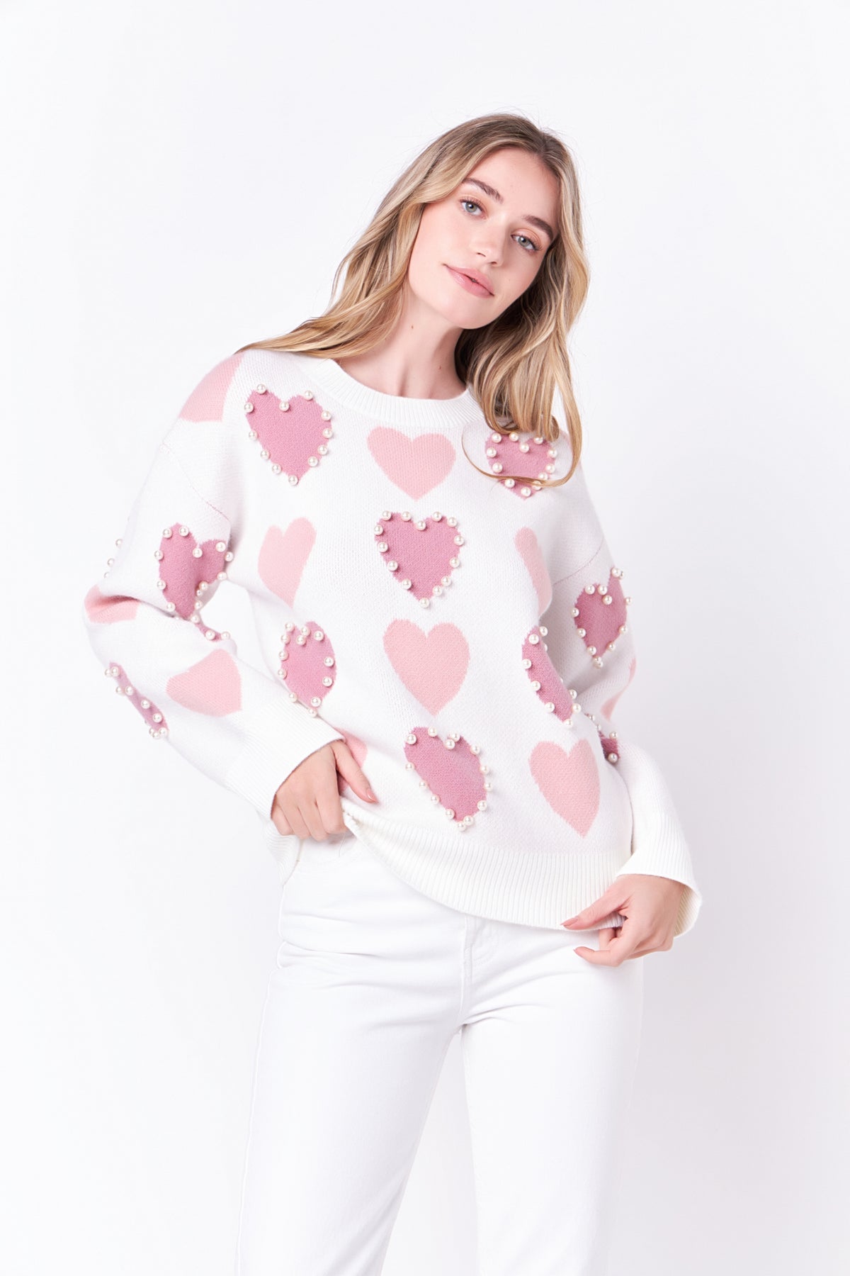 ENGLISH FACTORY - Pearl with Heart Pattern Sweater - SWEATERS & KNITS available at Objectrare