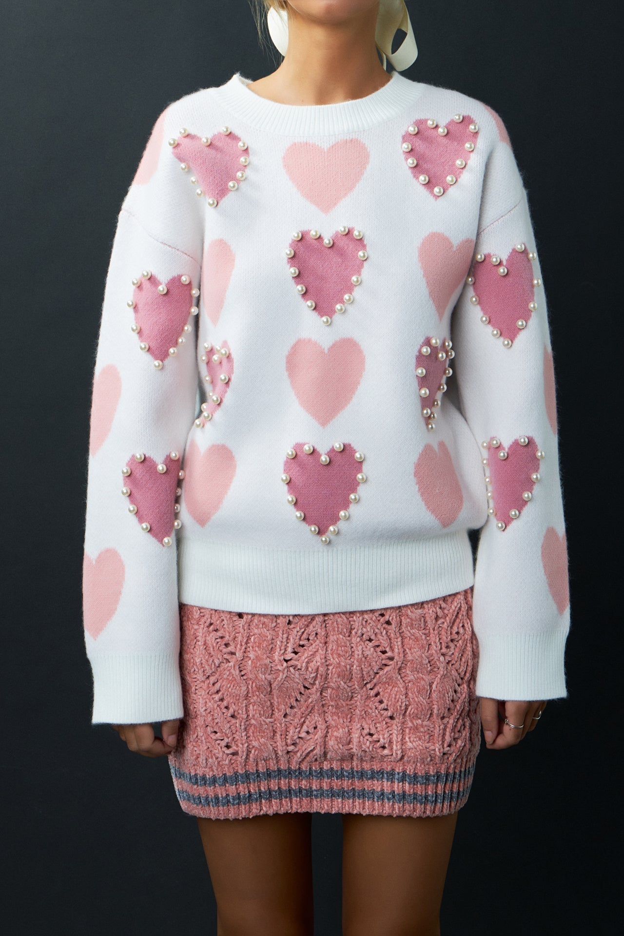 ENGLISH FACTORY - Pearl with Heart Pattern Sweater - SWEATERS & KNITS available at Objectrare
