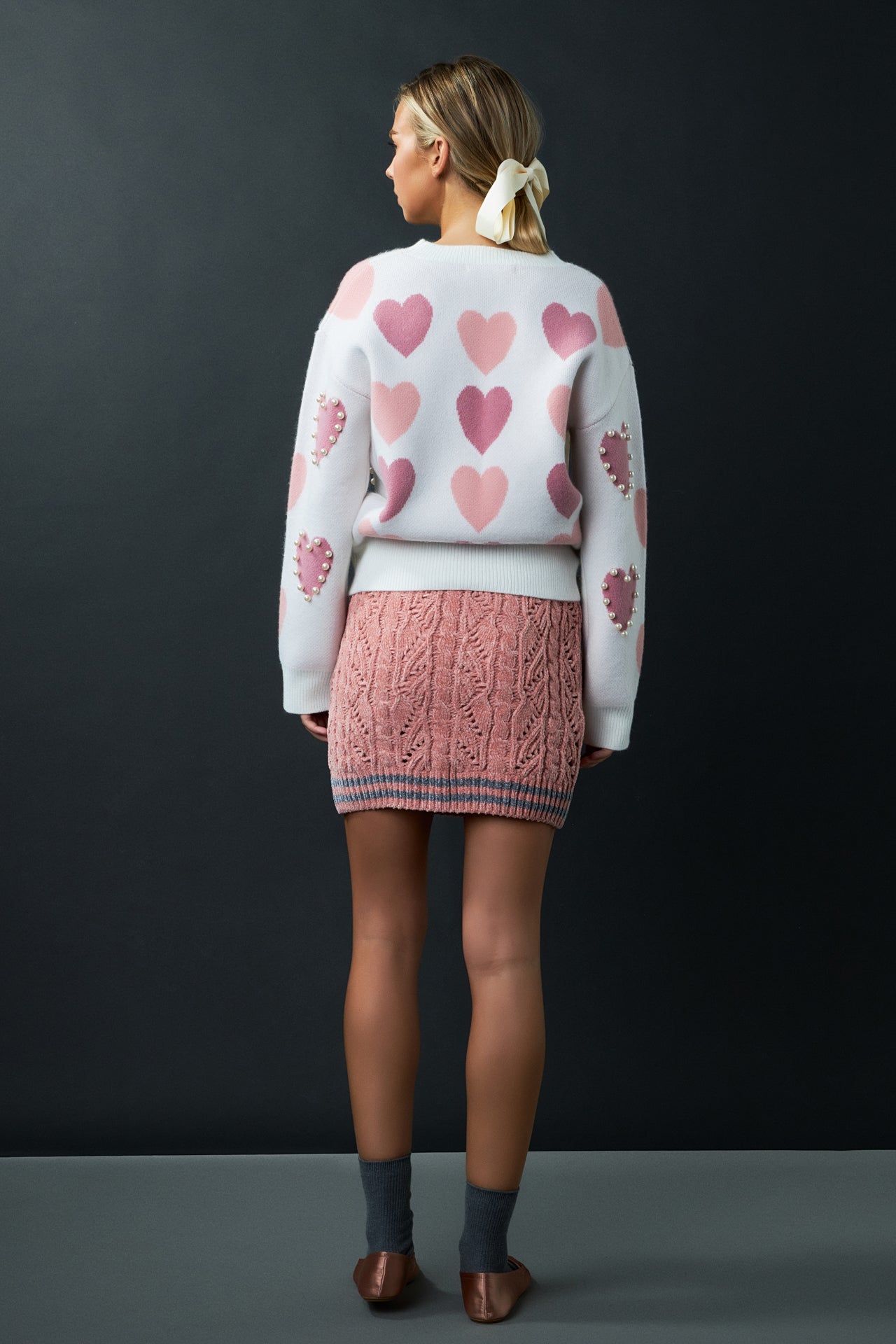 ENGLISH FACTORY - English Factory- Pearl with Heart Pattern Sweater - SWEATERS & KNITS available at Objectrare