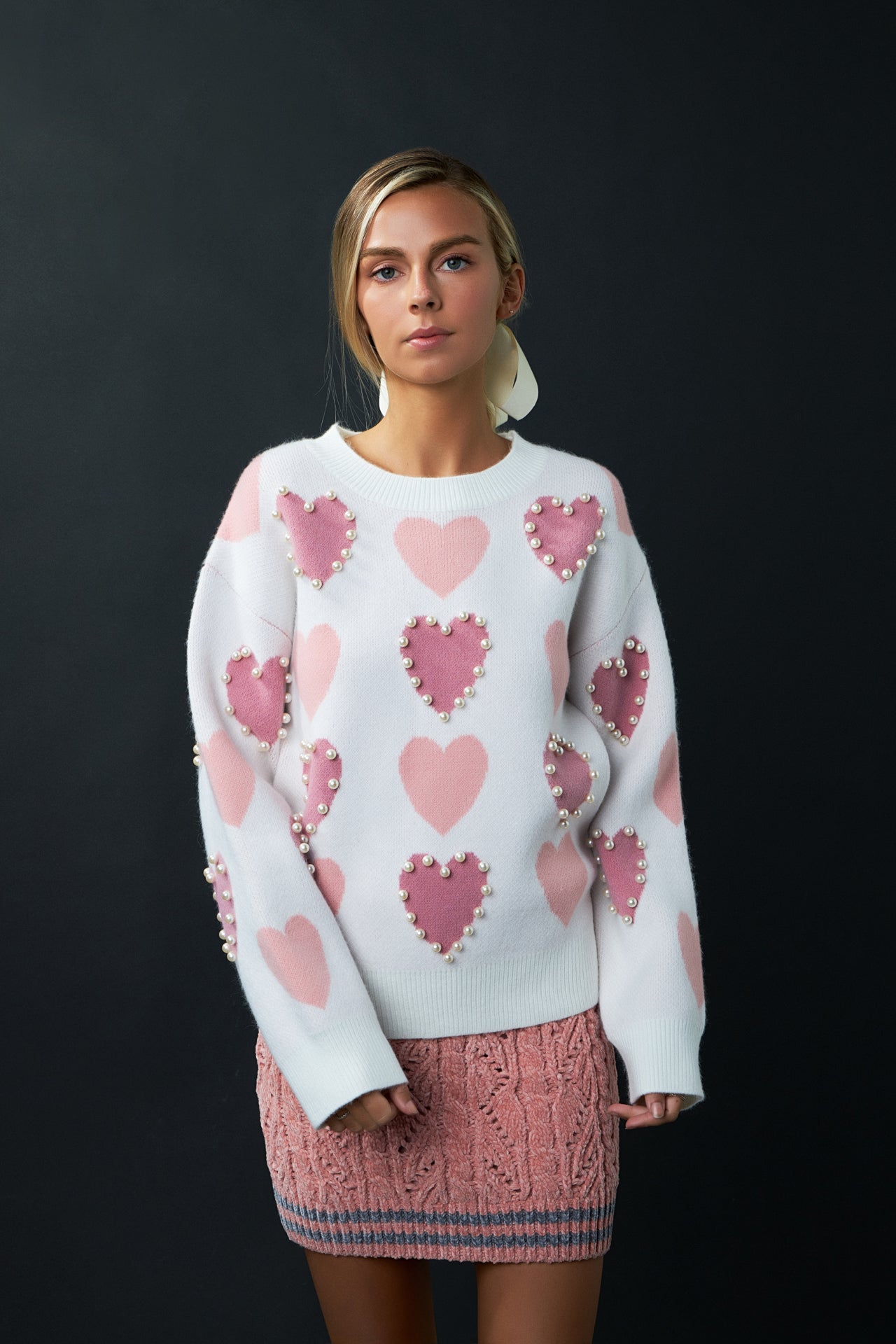 ENGLISH FACTORY - English Factory - Pearl with Heart Pattern Sweater - SWEATERS & KNITS available at Objectrare