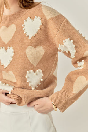 ENGLISH FACTORY - Pearl with Heart Pattern Sweater - SWEATERS & KNITS available at Objectrare