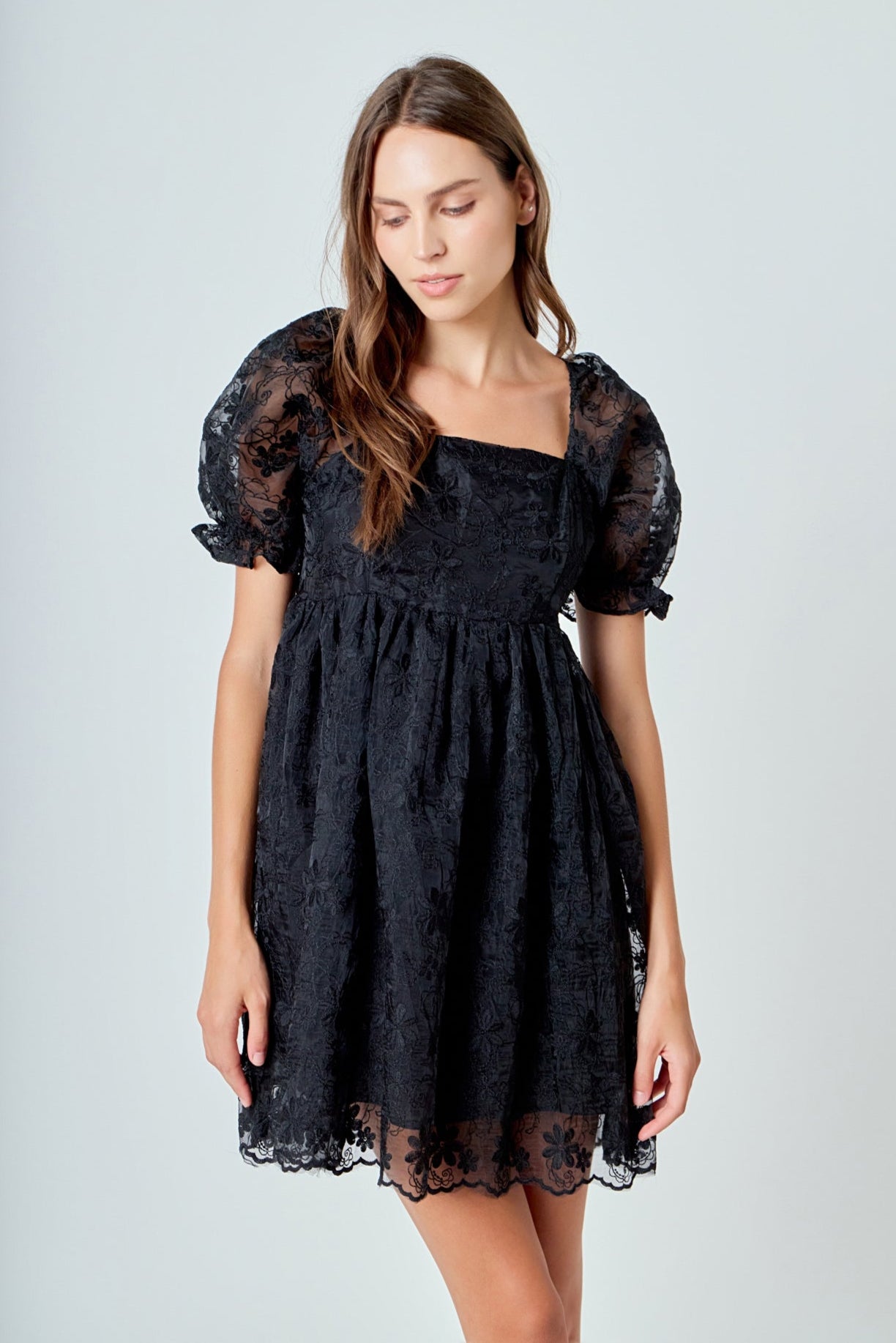 Floral Embroidery Babydoll Dress Floral Embroidery Babydoll Dress