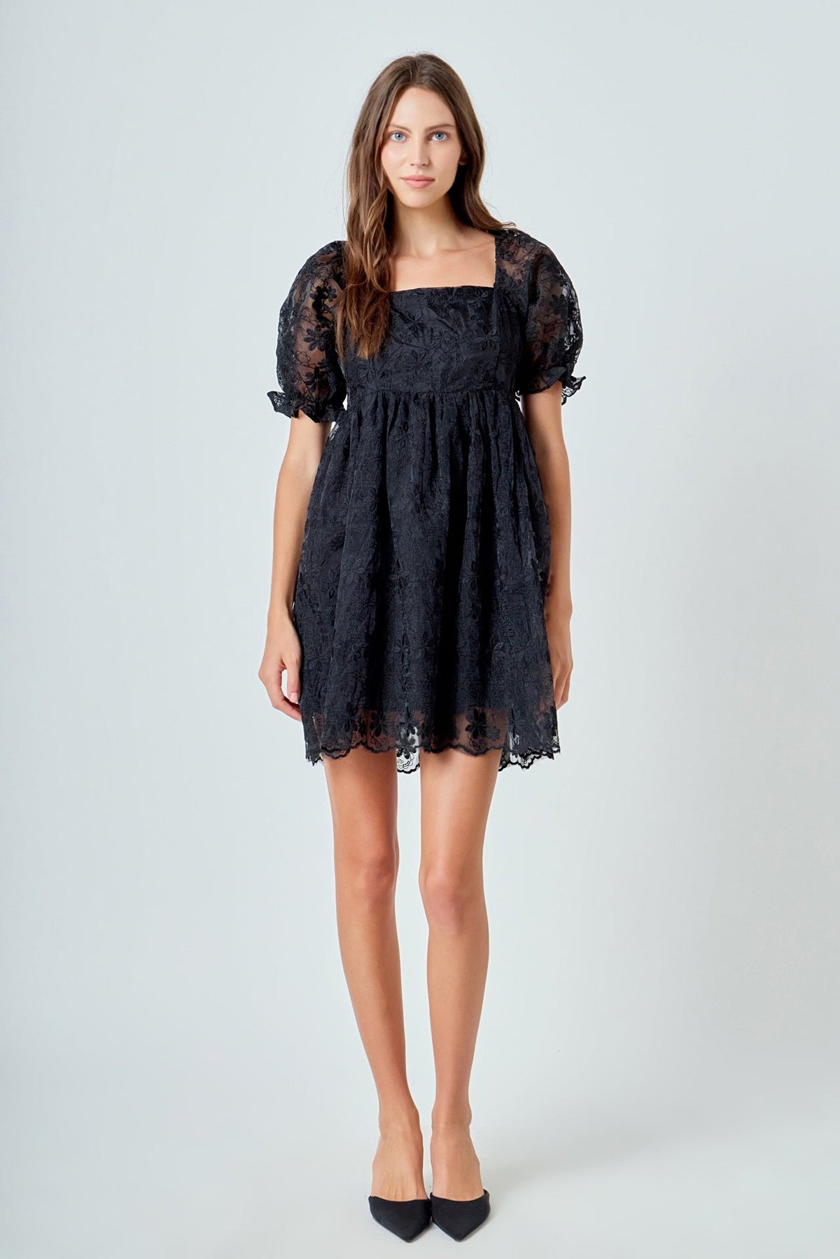 ENDLESS ROSE - Floral Embroidery Babydoll Dress - DRESSES available at Objectrare