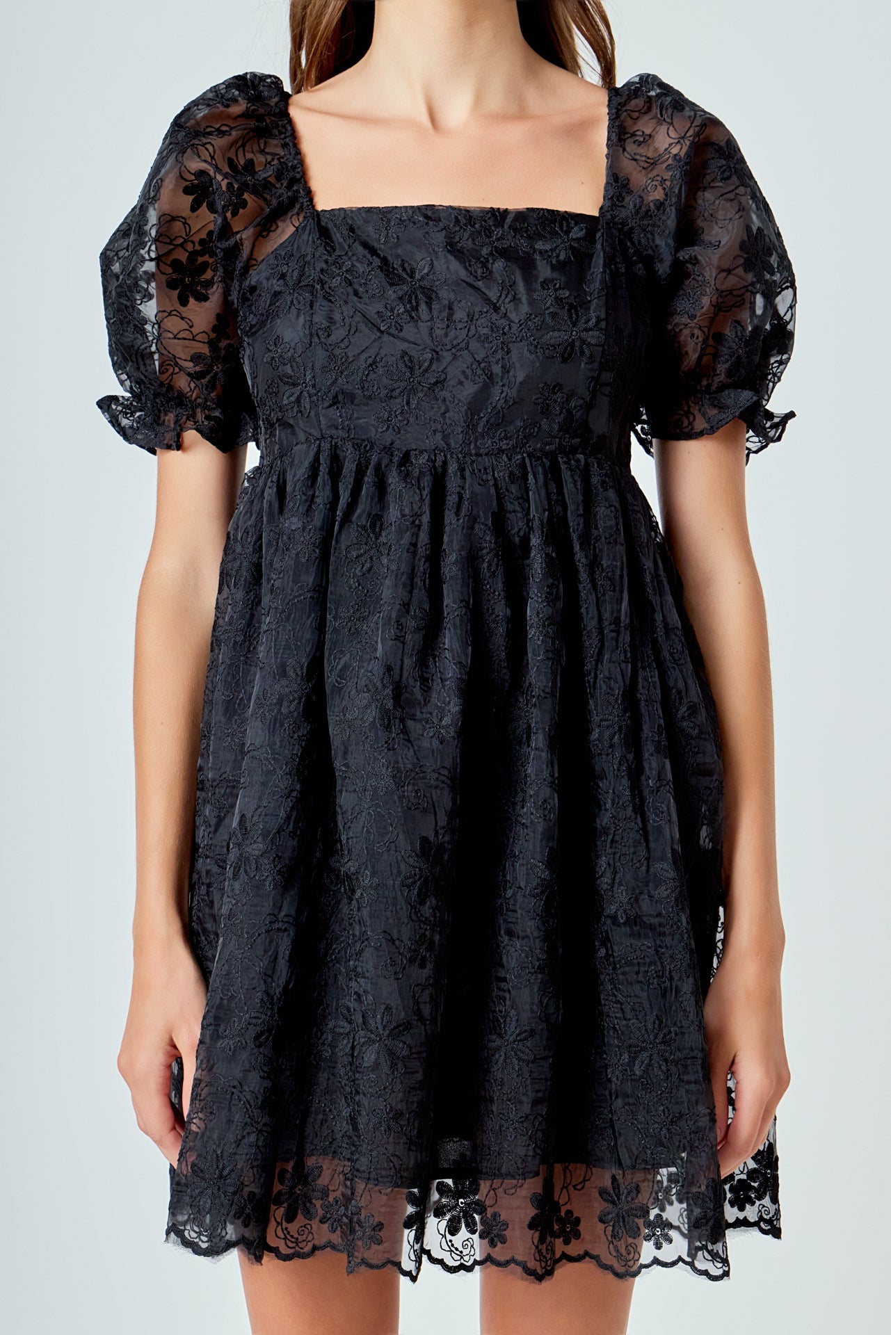 Floral Embroidery Babydoll Dress Floral Embroidery Babydoll Dress