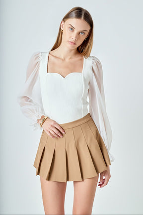 ENDLESS ROSE - Organza Sleeve Knit Top - TOPS available at Objectrare