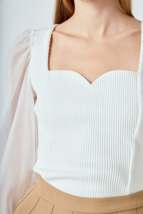ENDLESS ROSE - Organza Sleeve Knit Top - TOPS available at Objectrare