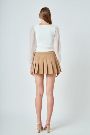 ENDLESS ROSE - Organza Sleeve Knit Top - TOPS available at Objectrare