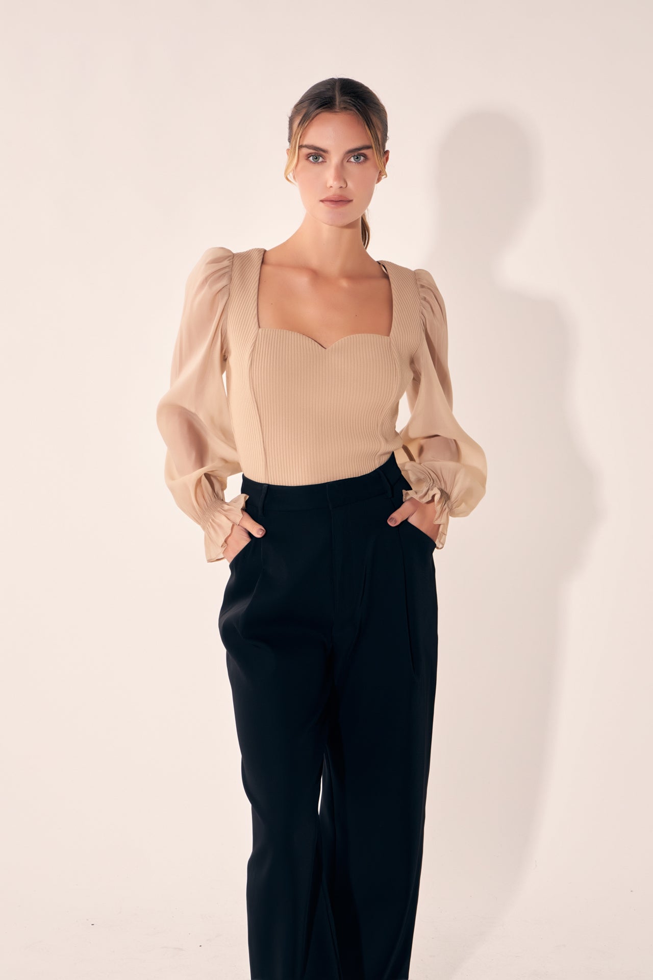 ENDLESS ROSE - Organza Sleeve Knit Top - TOPS available at Objectrare