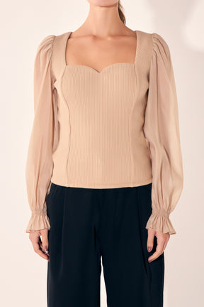 ENDLESS ROSE - Organza Sleeve Knit Top - TOPS available at Objectrare