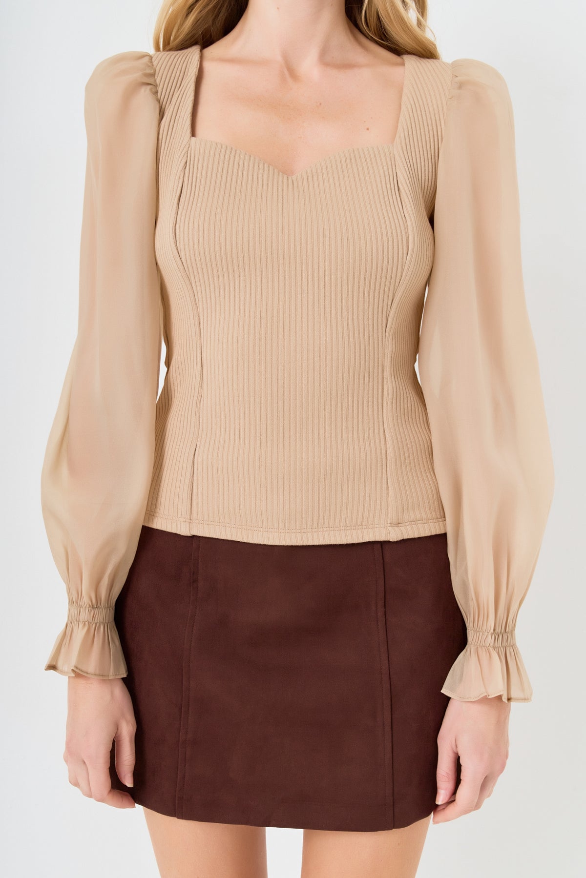 Organza Sleeve Knit Top