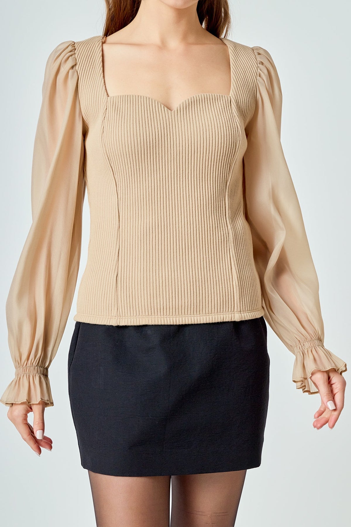 ENDLESS ROSE - Organza Sleeve Knit Top - TOPS available at Objectrare