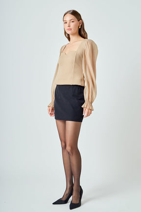 ENDLESS ROSE - Organza Sleeve Knit Top - TOPS available at Objectrare