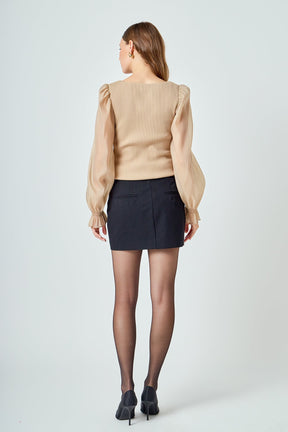 ENDLESS ROSE - Organza Sleeve Knit Top - TOPS available at Objectrare
