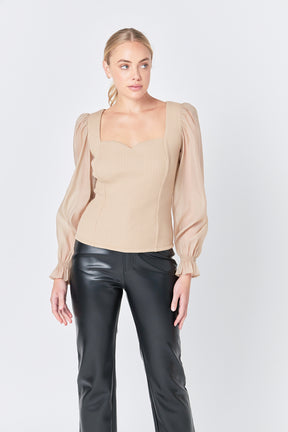 ENDLESS ROSE - Organza Sleeve Knit Top - TOPS available at Objectrare