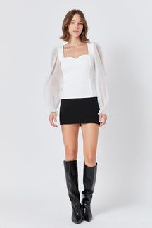 ENDLESS ROSE - Organza Sleeve Knit Top - TOPS available at Objectrare