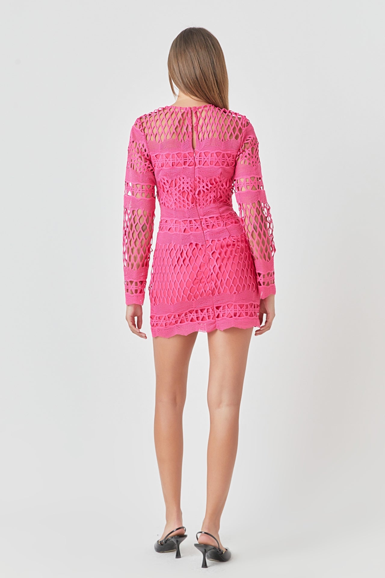 ENDLESS ROSE - Long Sleeve Crochet Mini Dress - DRESSES available at Objectrare