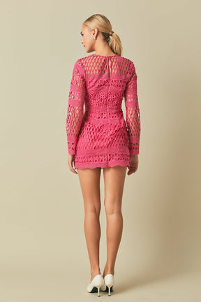 ENDLESS ROSE - Endless Rose - Long Sleeve Crochet Mini Dress - DRESSES available at Objectrare